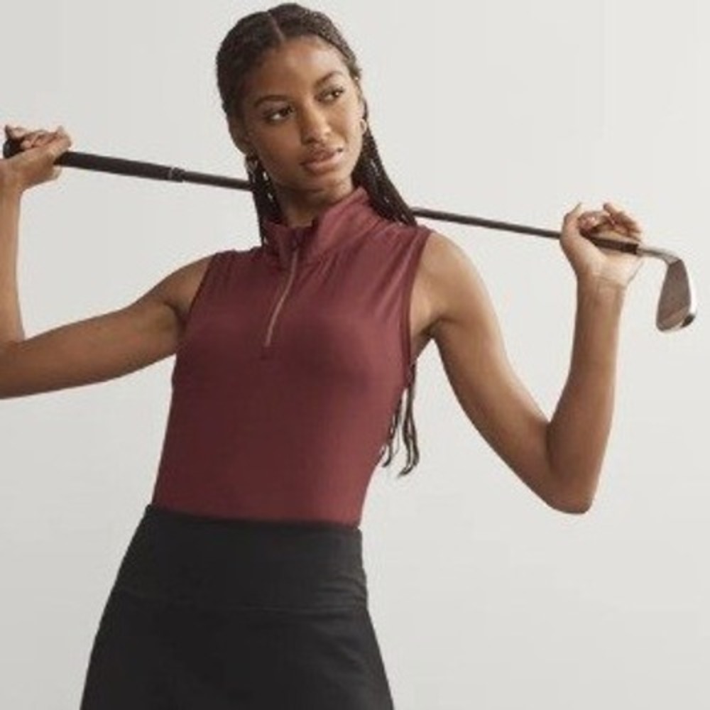NEW Rhone Course to Court Sleeveless Zip Mock Burgundy‎ Large